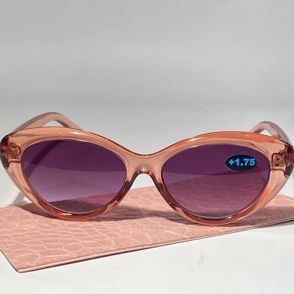 Reading Sunglasses 1.75 Clear Cranberry Sweetheart Frames Purple Lenses NWT - Picture 1 of 8
